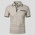 Aaron | Men's Short-Sleeve Polo with Chest Pocket, Classic Polo Shirt | Dressific | Lichtgrijs