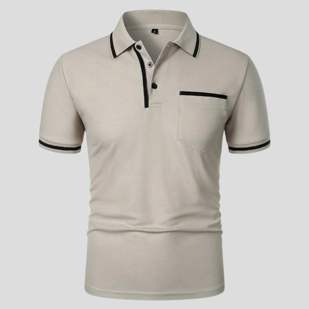 Aaron | Men's Short-Sleeve Polo with Chest Pocket, Classic Polo Shirt | Dressific | Lichtgrijs