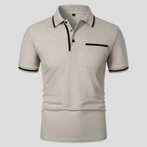 Aaron | Men's Short-Sleeve Polo with Chest Pocket, Classic Polo Shirt | Dressific | Lichtgrijs