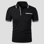 Aaron | Men's Short-Sleeve Polo with Chest Pocket, Classic Polo Shirt | Dressific | Zwart