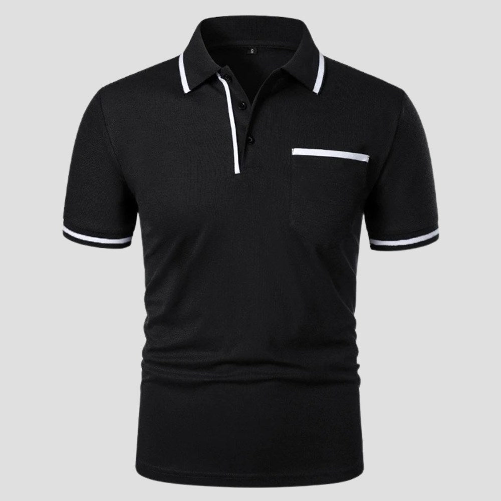 Aaron | Men's Short-Sleeve Polo with Chest Pocket, Classic Polo Shirt | Dressific | Zwart