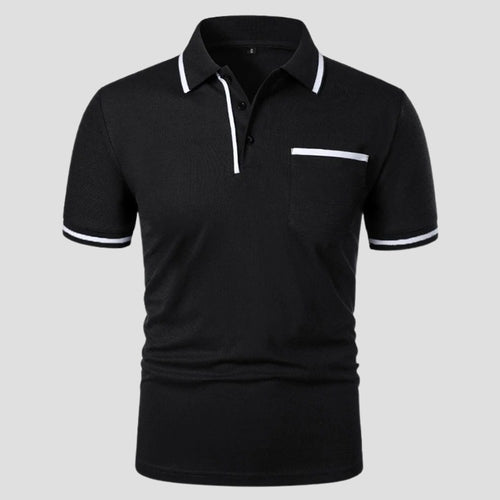 Aaron | Men's Short-Sleeve Polo with Chest Pocket, Classic Polo Shirt | Dressific | Zwart