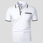 Aaron | Men's Short-Sleeve Polo with Chest Pocket, Classic Polo Shirt | Dressific | Wit
