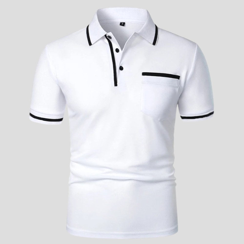 Aaron | Men's Short-Sleeve Polo with Chest Pocket, Classic Polo Shirt | Dressific | Wit