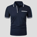 Aaron | Men's Short-Sleeve Polo with Chest Pocket, Classic Polo Shirt | Dressific | Marineblauw
