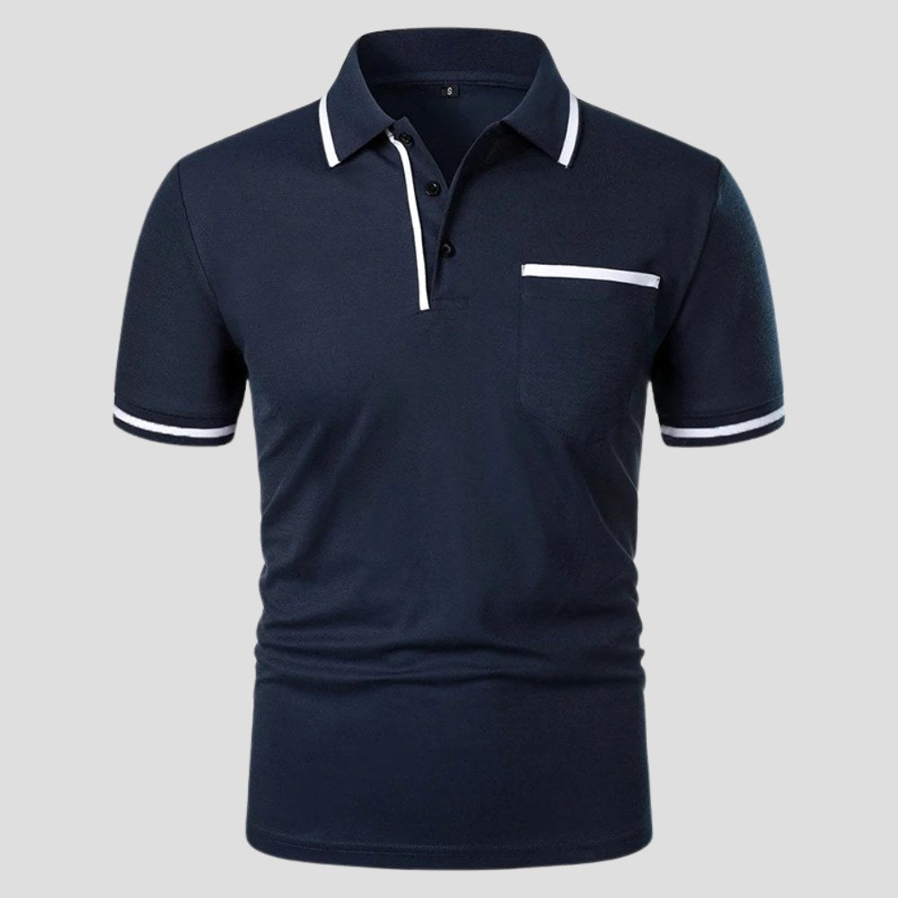 Aaron | Men's Short-Sleeve Polo with Chest Pocket, Classic Polo Shirt | Dressific | Marineblauw