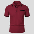 Aaron | Men's Short-Sleeve Polo with Chest Pocket, Classic Polo Shirt | Dressific | Bordeauxrood