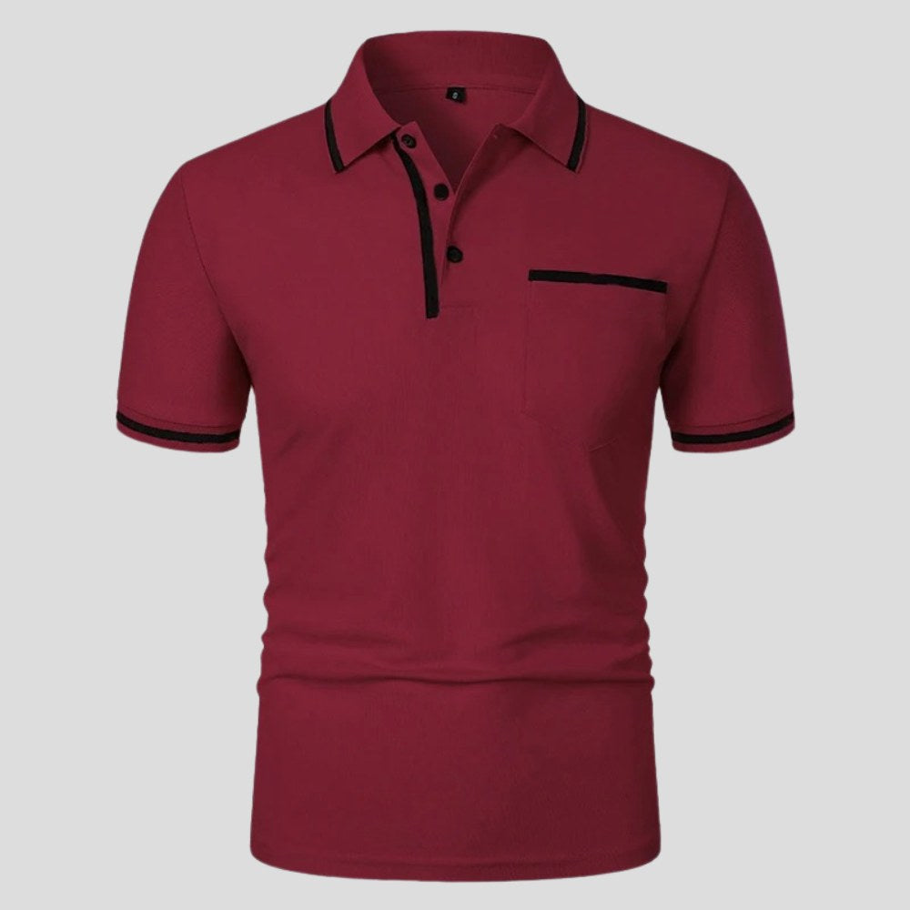 Aaron | Men's Short-Sleeve Polo with Chest Pocket, Classic Polo Shirt | Dressific | Bordeauxrood