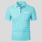 Aaron | Men's Short-Sleeve Polo with Chest Pocket, Classic Polo Shirt | Dressific | Zeeblauw