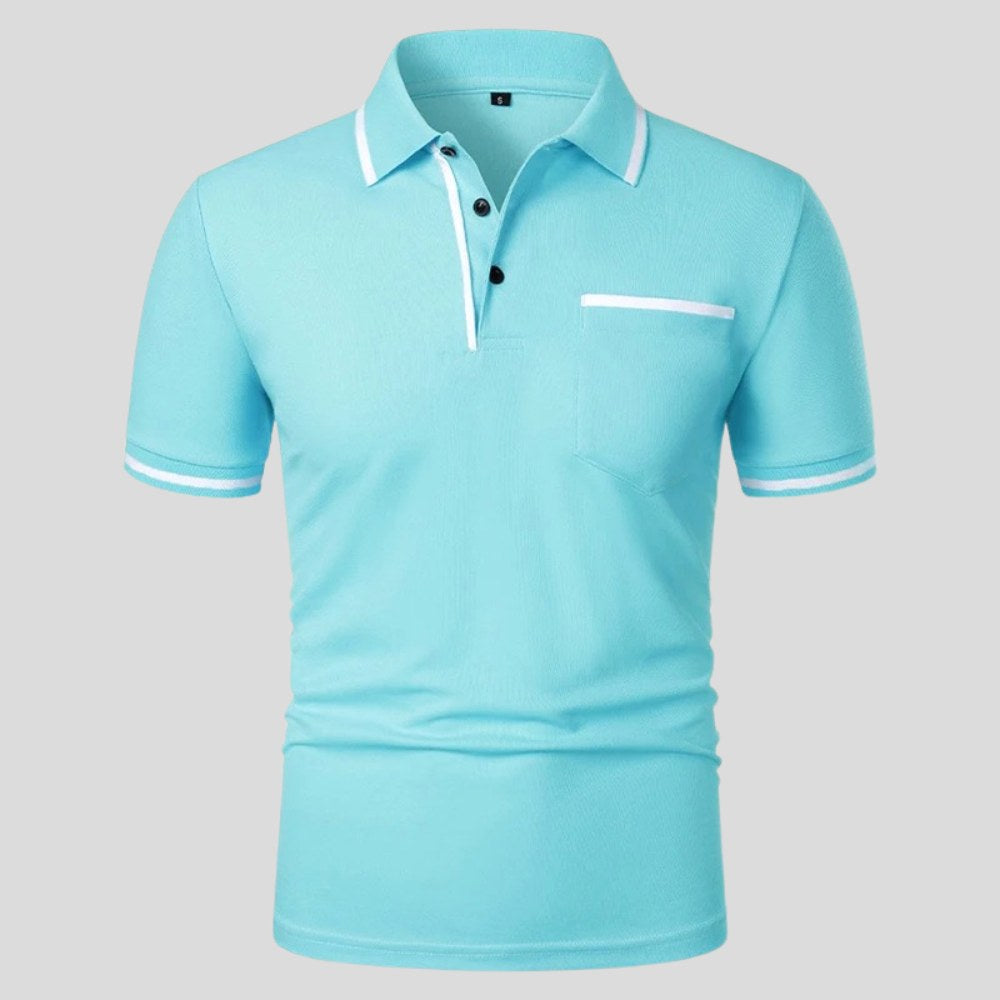 Aaron | Men's Short-Sleeve Polo with Chest Pocket, Classic Polo Shirt | Dressific | Zeeblauw