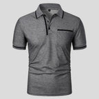 Aaron | Men's Short-Sleeve Polo with Chest Pocket, Classic Polo Shirt | Dressific | Donkergrijs