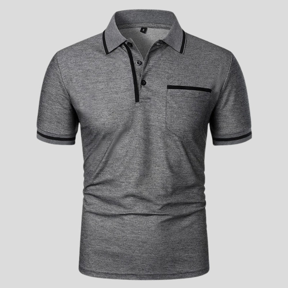 Aaron | Men's Short-Sleeve Polo with Chest Pocket, Classic Polo Shirt | Dressific | Donkergrijs