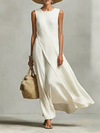 Addison | Women's Ivory Linen Sleeveless Dress, Flattering Summer Dress for Holidays and Everyday Wear, Flattering Summer Dress for Holidays and Everyday Wear - Ivory