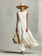 Addison | Women's Ivory Linen Sleeveless Dress, Flattering Summer Dress for Holidays and Everyday Wear, Flattering Summer Dress for Holidays and Everyday Wear - image 2