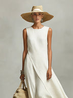 Addison | Women's Ivory Linen Sleeveless Dress, Flattering Summer Dress for Holidays and Everyday Wear, Flattering Summer Dress for Holidays and Everyday Wear - image 3
