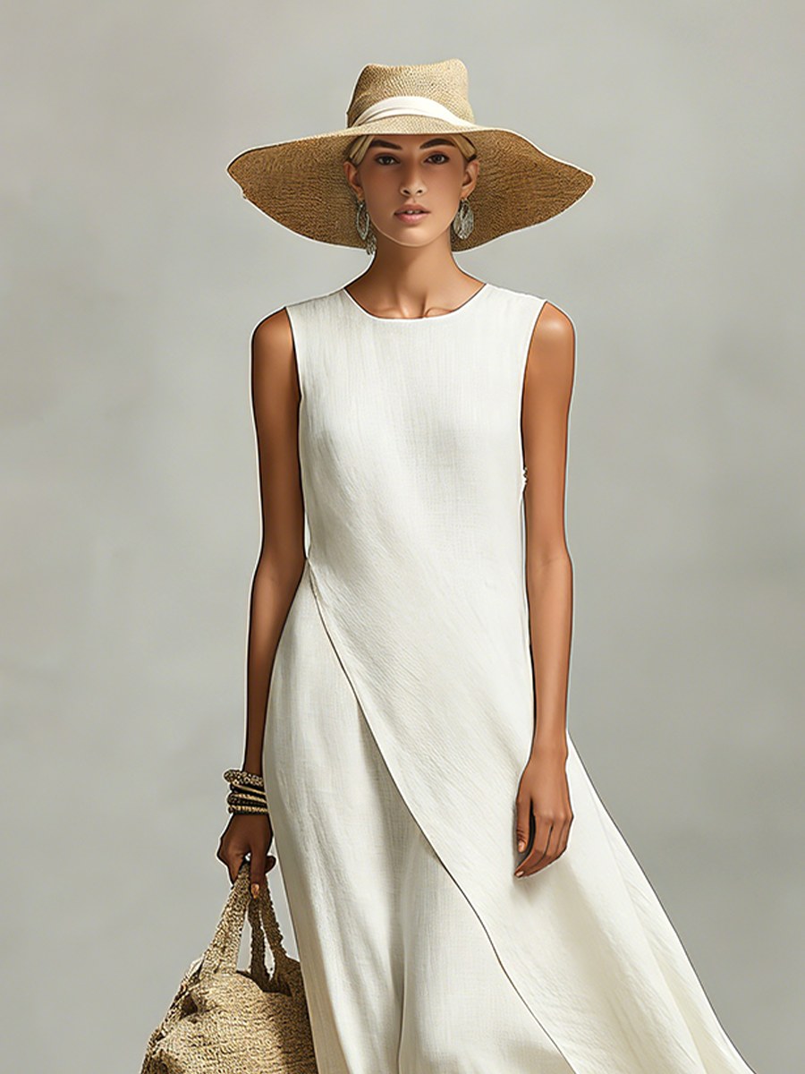 Addison | Women's Ivory Linen Sleeveless Dress, Flattering Summer Dress for Holidays and Everyday Wear, Flattering Summer Dress for Holidays and Everyday Wear - image 3