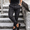 Aiden | Men's Check Chinos with Stretch, Tailored Trousers | Dressific | Negro