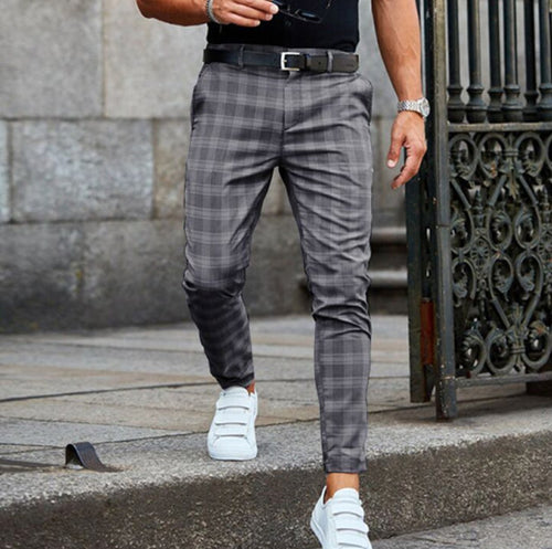 Aiden | Men's Check Chinos with Stretch, Tailored Trousers | Dressific | Gris
