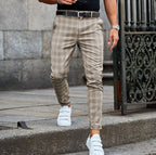 Aiden | Men's Check Chinos with Stretch, Tailored Trousers | Dressific | Beige