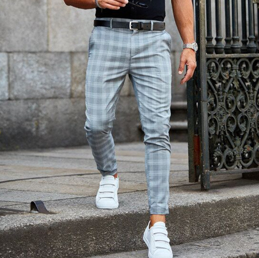 Aiden | Men's Check Chinos with Stretch, Tailored Trousers | Dressific | Azul