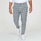 Aiden | Men's Check Chinos with Stretch, Tailored Trousers | Dressific | Gris claro