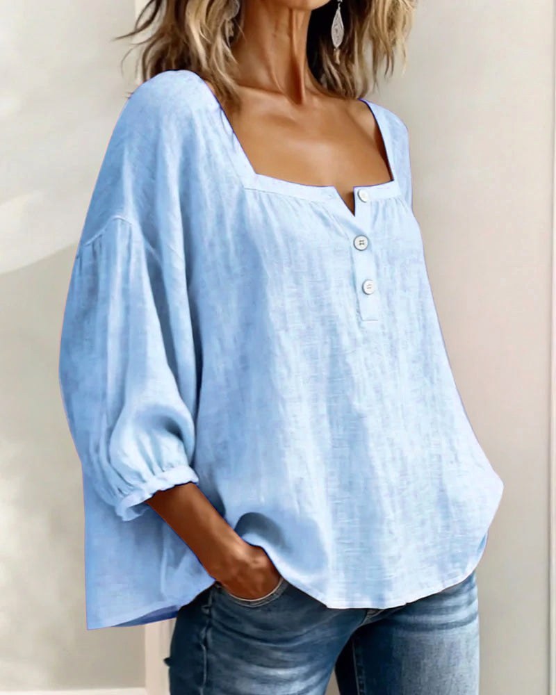 Aimee | Women's Square Neck Blouse, Relaxed Everyday Top | Dressific