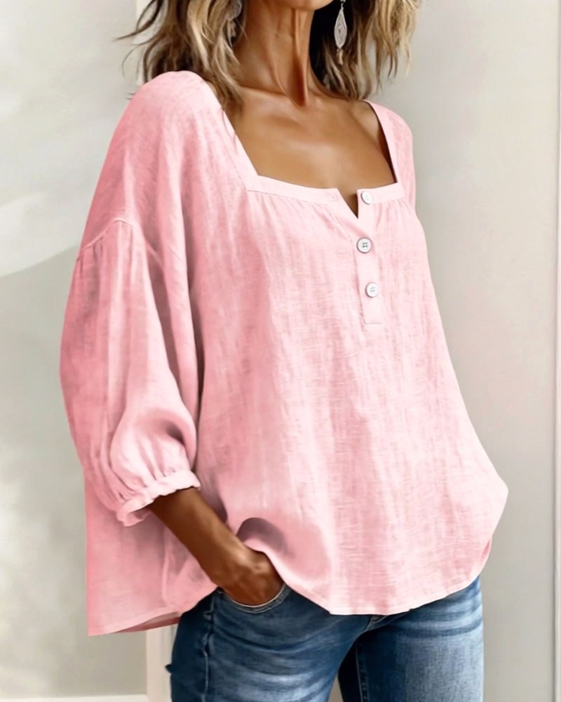 Aimee | Women's Square Neck Blouse, Relaxed Everyday Top | Dressific | White