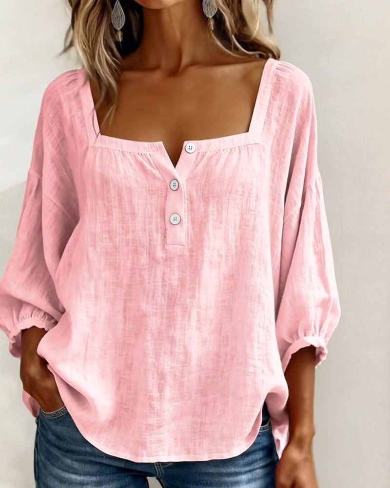 Aimee | Women's Square Neck Blouse, Relaxed Everyday Top | Dressific | Blue