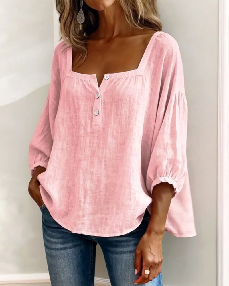 Aimee | Women's Square Neck Blouse, Relaxed Everyday Top | Dressific | Yellow