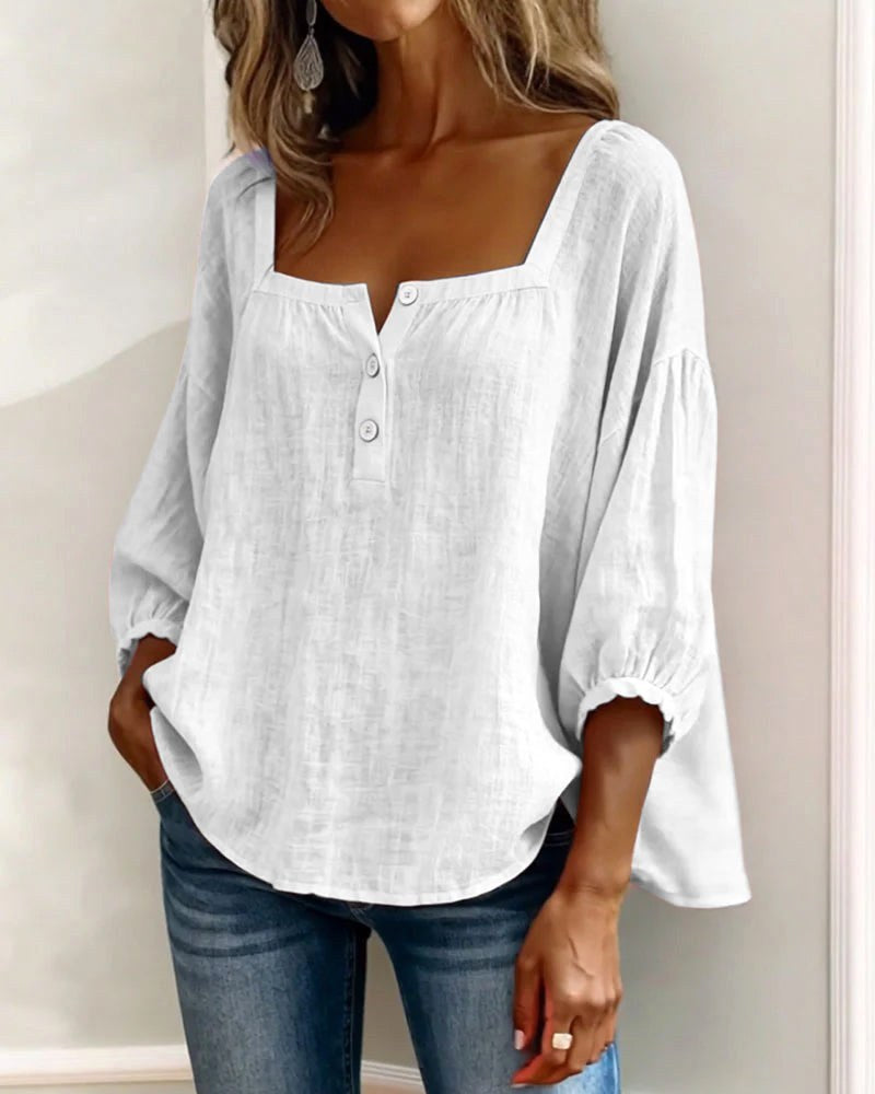 Aimee | Women's Square Neck Blouse, Relaxed Everyday Top | Dressific