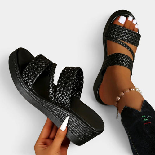 Ainsley | Women's Padded Platform Sandals, Woven Strap Slip-On Sandals | Dressific