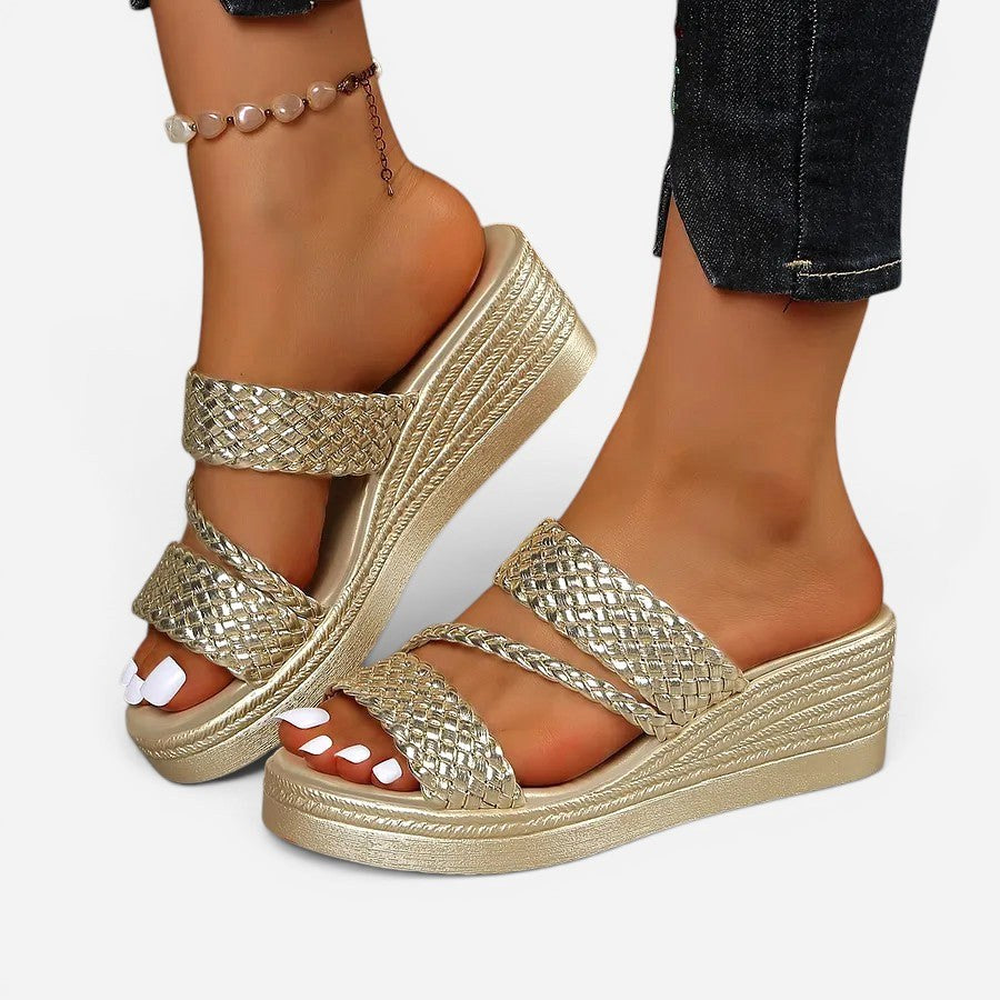 Ainsley | Women's Padded Platform Sandals, Woven Strap Slip-On Sandals | Dressific