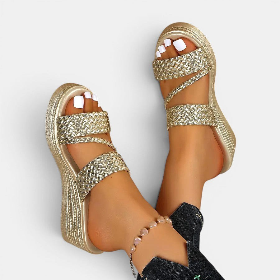 Ainsley | Women's Padded Platform Sandals, Woven Strap Slip-On Sandals | Dressific