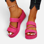 Ainsley | Women's Padded Platform Sandals, Woven Strap Slip-On Sandals | Dressific