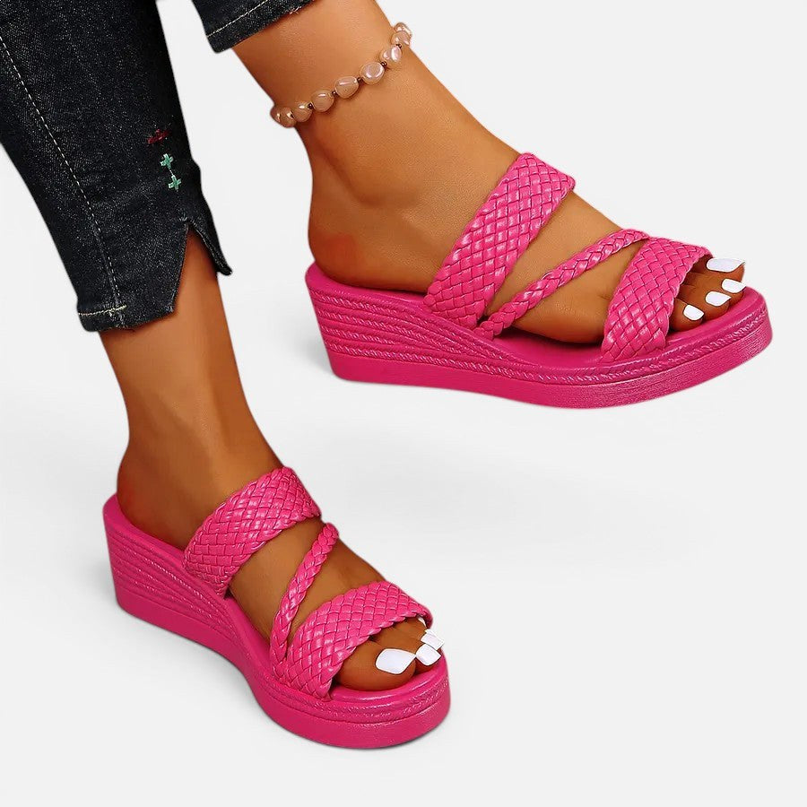 Ainsley | Women's Padded Platform Sandals, Woven Strap Slip-On Sandals | Dressific