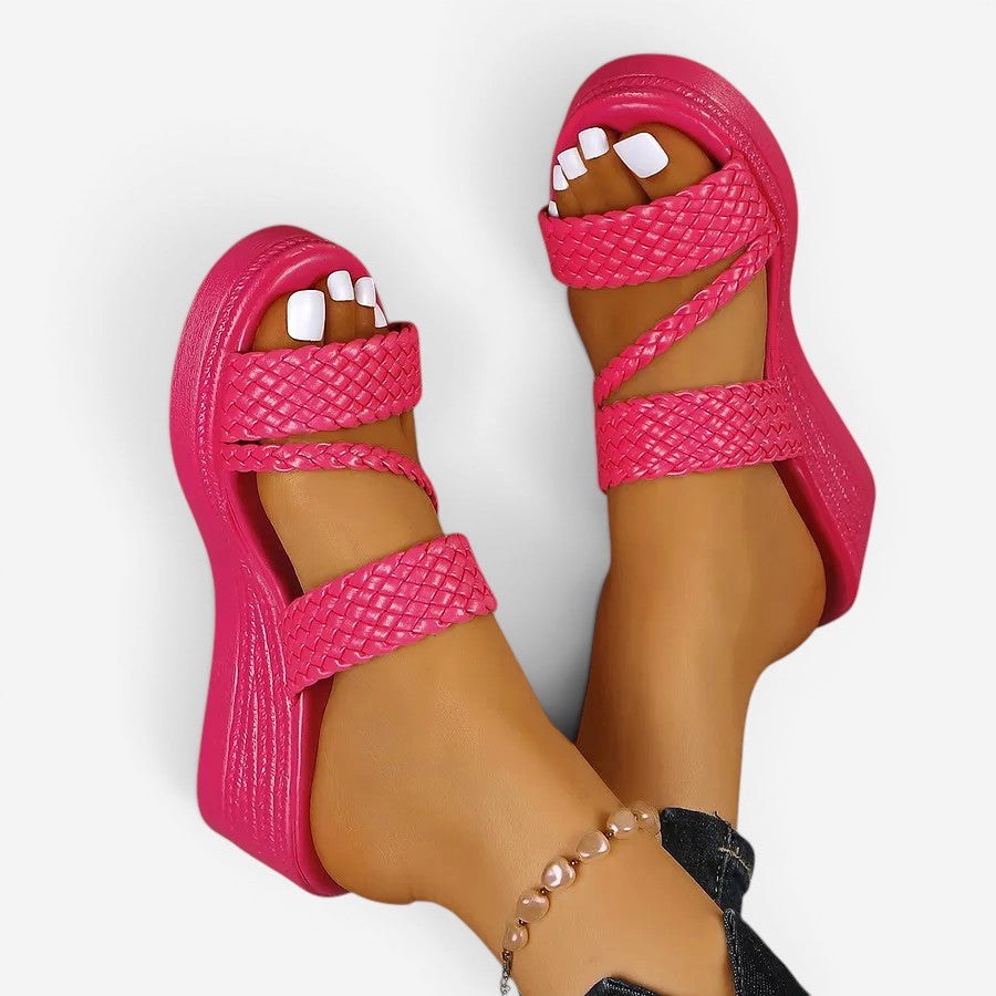 Ainsley | Women's Padded Platform Sandals, Woven Strap Slip-On Sandals | Dressific