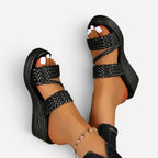 Ainsley | Women's Padded Platform Sandals, Woven Strap Slip-On Sandals | Dressific