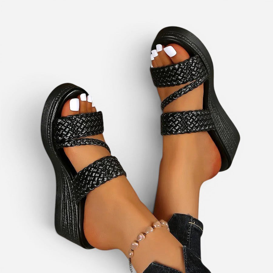 Ainsley | Women's Padded Platform Sandals, Woven Strap Slip-On Sandals | Dressific