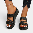 Ainsley | Women's Padded Platform Sandals, Woven Strap Slip-On Sandals | Dressific