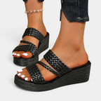 Ainsley | Women's Padded Platform Sandals, Woven Strap Slip-On Sandals | Dressific