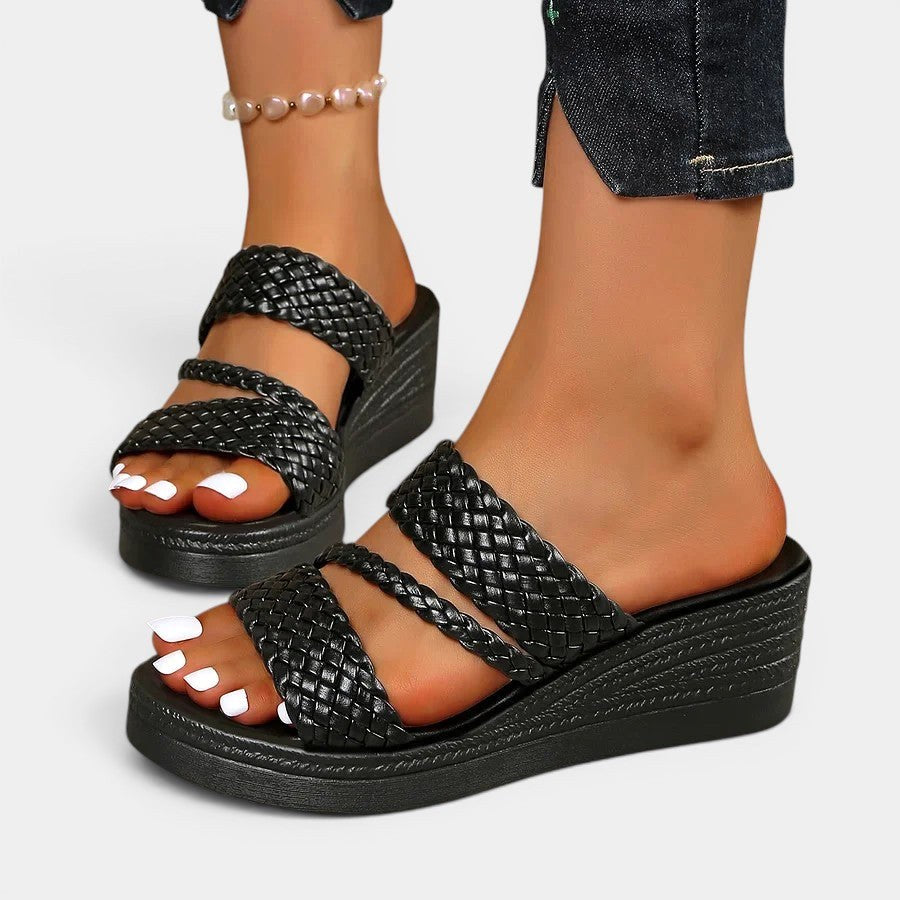 Ainsley | Women's Padded Platform Sandals, Woven Strap Slip-On Sandals | Dressific