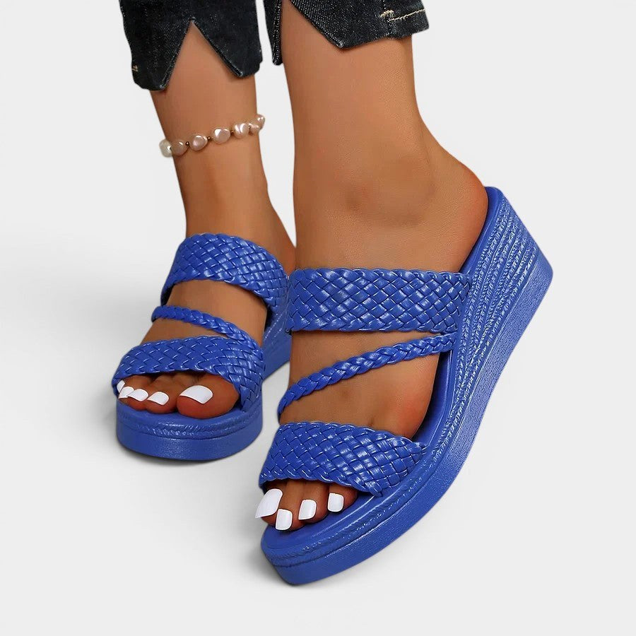 Ainsley | Women's Padded Platform Sandals, Woven Strap Slip-On Sandals | Dressific