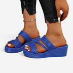 Ainsley | Women's Padded Platform Sandals, Woven Strap Slip-On Sandals | Dressific