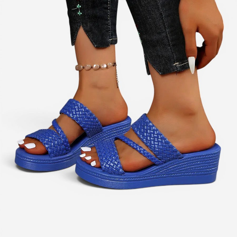 Ainsley | Women's Padded Platform Sandals, Woven Strap Slip-On Sandals | Dressific