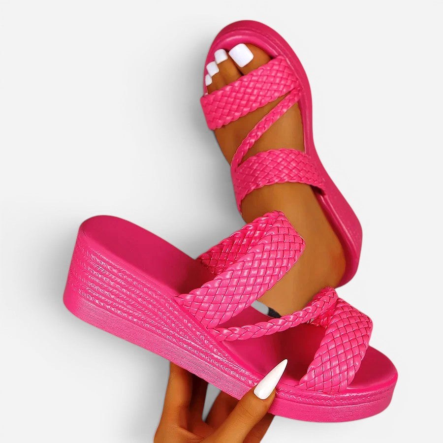 Ainsley | Women's Padded Platform Sandals, Woven Strap Slip-On Sandals | Dressific