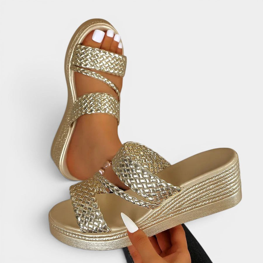 Ainsley | Women's Padded Platform Sandals, Woven Strap Slip-On Sandals | Dressific