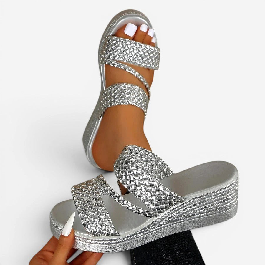 Ainsley | Women's Padded Platform Sandals, Woven Strap Slip-On Sandals | Dressific