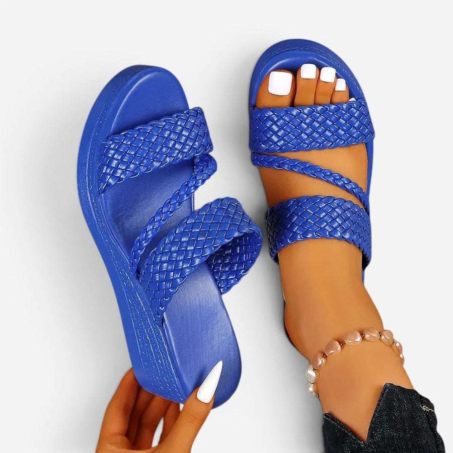 Ainsley | Women's Padded Platform Sandals, Woven Strap Slip-On Sandals | Dressific