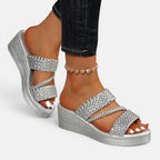 Ainsley | Women's Padded Platform Sandals, Woven Strap Slip-On Sandals | Dressific