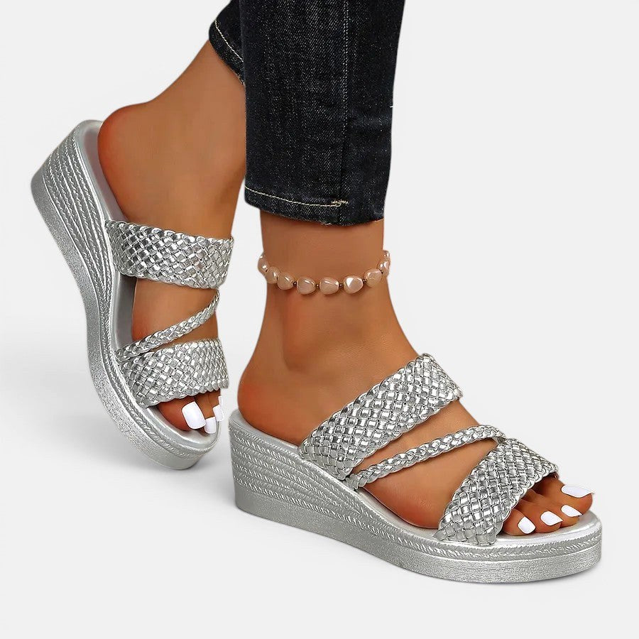 Ainsley | Women's Padded Platform Sandals, Woven Strap Slip-On Sandals | Dressific